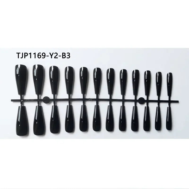Cyflymder  24pcs/box False Nails With Design French White Black Full Cover ABS Press On Fake Nails Sets With Glue Long Artifical Nails