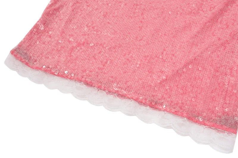 Cyflymder  Pink Glitter Skirts Women Fashion Sexy Sequins See Through Slim Skirts 2025 new summer Vintage Y2k Hot Girls Party Club Skirts