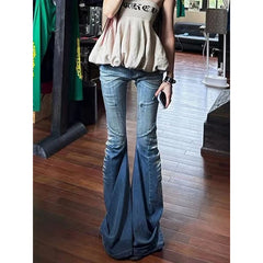 Cyflymder  Autumn Winter Women Blue Low Rise Flared Denim Pants Vintage 2000s Coquette Gyaru Bell Bottom Y2k Baggy Jean Harajuku Kpop