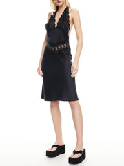 Cyflymder  Sexy Patchwoek Lace Sheer Dress for Women Halter Sleeveless High Waist Backless Bodycon Fashionable Dresses Female