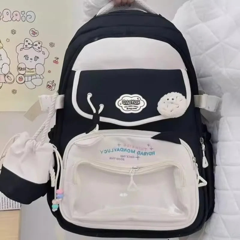 Cyflymder  Fashion Transparent Sweet Kawaii Backpack High-capacity Y2k Aesthetic Schoolbag Women Students Contrast Color Patchwork Ita Bags
