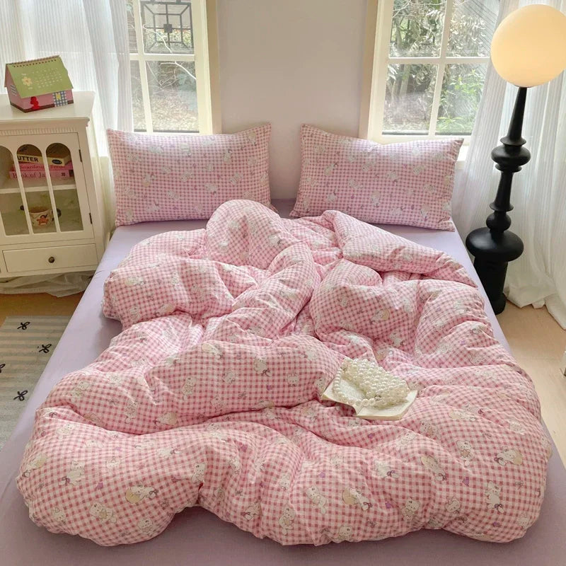 Cyflymder  Girls Strawberry Bedding Sets 2025 New Queen Size Bed Sheet Set Duvet Cover Set With Pillowcase No Filling