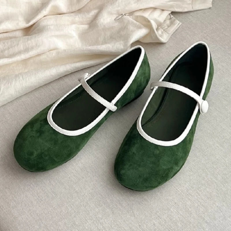Cyflymder  Retro Faux Suede Ballet Flats Women Comfort Round Toe Shallow Mary Jane Shoes Fashion Buckle Elegant Dress Pumps Loafers Ladies