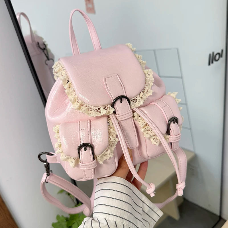Cyflymder  Lace Patchwork Fairy Fashion Handbags Y2k Aesthetic Chic Casual Simple Backpacks Korean Women Mini Sweet Preppy Schoolbags