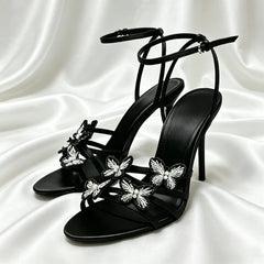 Cyflymder  Novely Butterfly Pattern Detail Heeled Sandals Women Sexy Open Toe Ankle Strap Summer Heels Luxury Party Designer Bridal Shoes