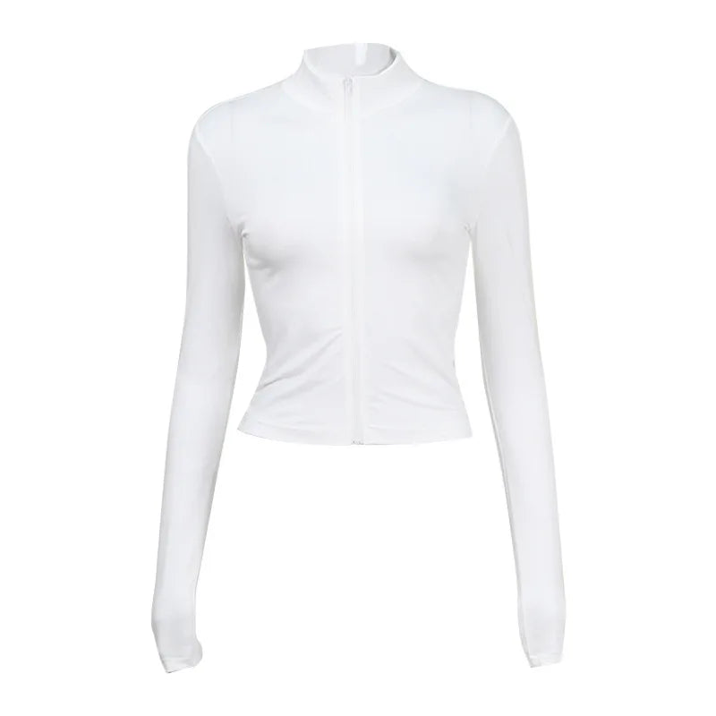 Cyflymder  Woman’s Sweatshirt Fashion Casual Zipper Long Sleeveless V-NeckStreetwearY2k Slim Tops Tees Female Blusas