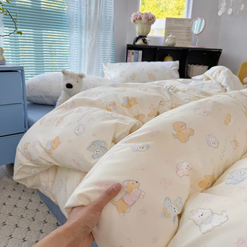 Cyflymder  INS Korean Style 2025 Floral Bedding Sets New Skin Friendly Soft Washed Cotton Printed Bed Sheet Sets