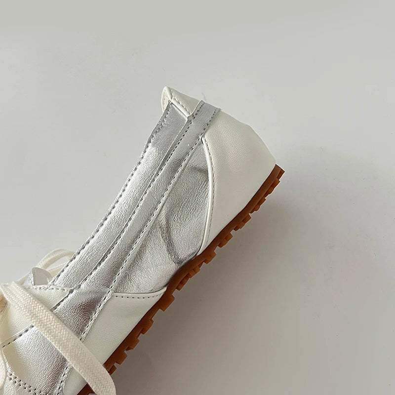Cyflymder  Korean Style Women's Ballet Slippers 2025 Autumn New Design Sensibility Flat Bottom Tied Shoes Adult Color Block Style
