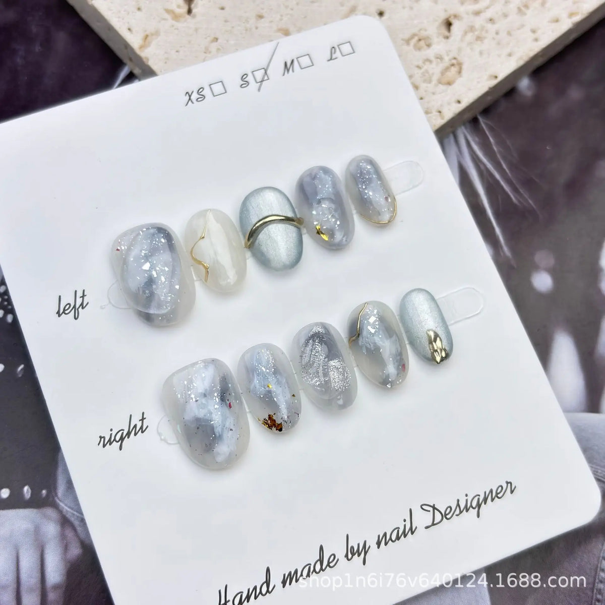 Cyflymder  10Pcs Cat Eye Handmade Press on Nails Tulip Flower Fake Nails Short Wearable Stick-on Nails False Nail 네일팁 Накладные Ногти Uñas