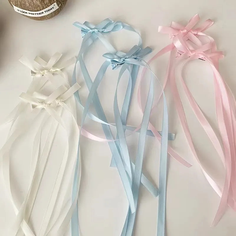Cyflymder 2Pcs/Set Braided Bows Hair Clips Ribbons Double Ponytails Cute Headwear Fashionable Hair Accessories