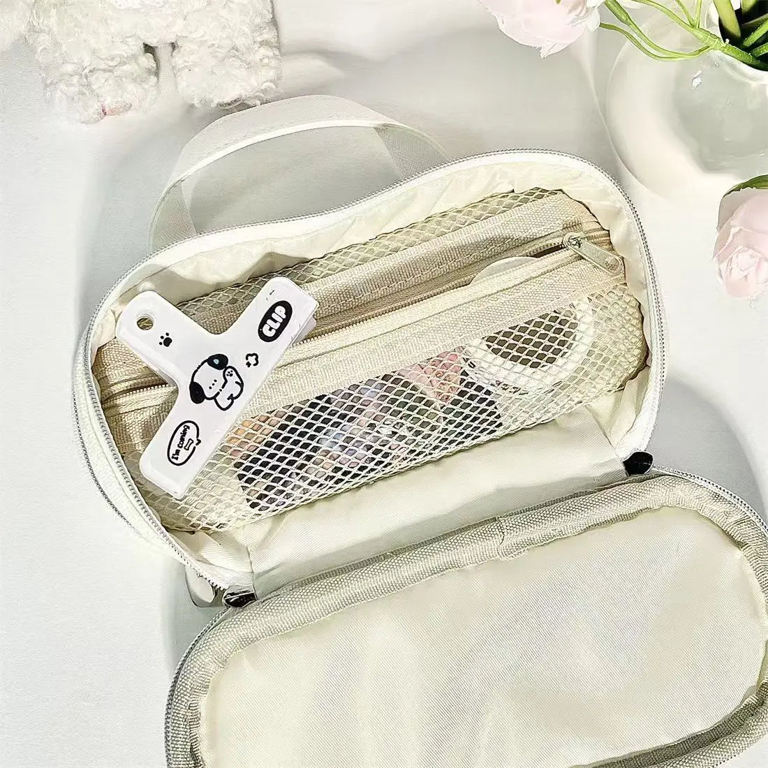 Cyflymder  1 Piece Cute Simplicity Kitten Pencil Case for Kids Beige Color Cat Puppy Pencil Pouch Large Capacity Stationery Storage Bag