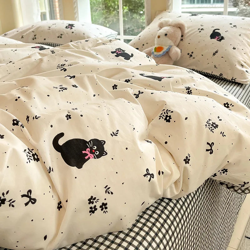 Cyflymder  100% Cotton Bedding Sets with Geometric Pattern Printing Super Soft Durable Bedclothes for Adults Quilt Kit for Home Schools