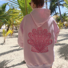 Cyflymder  Embroidery Hibiscus Sweatshirt Preppy Oversized Graphic Hoodies Women Teen Girls Pullover Coastal Palm Tree Tops