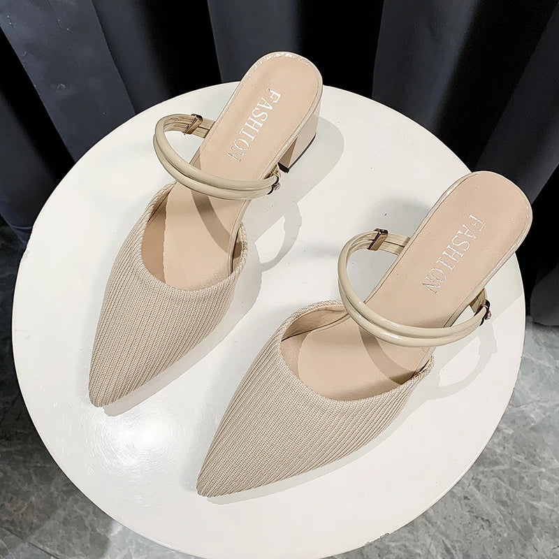 Cyflymder Summer New Fashion Pointed Toe Fashion Two-wear Comfortable Sandals Thick Heel Sexy Elegant Fashion Slippers