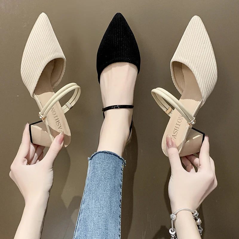 Cyflymder Summer New Fashion Pointed Toe Fashion Two-wear Comfortable Sandals Thick Heel Sexy Elegant Fashion Slippers