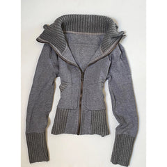 Cyflymder  Women Y2K Vintage Zip Up Jacket Ribbed Patchwork Sweatshirt High Collar Long Sleeve Grunge Streetwear Fall Winter Cardigan Coat