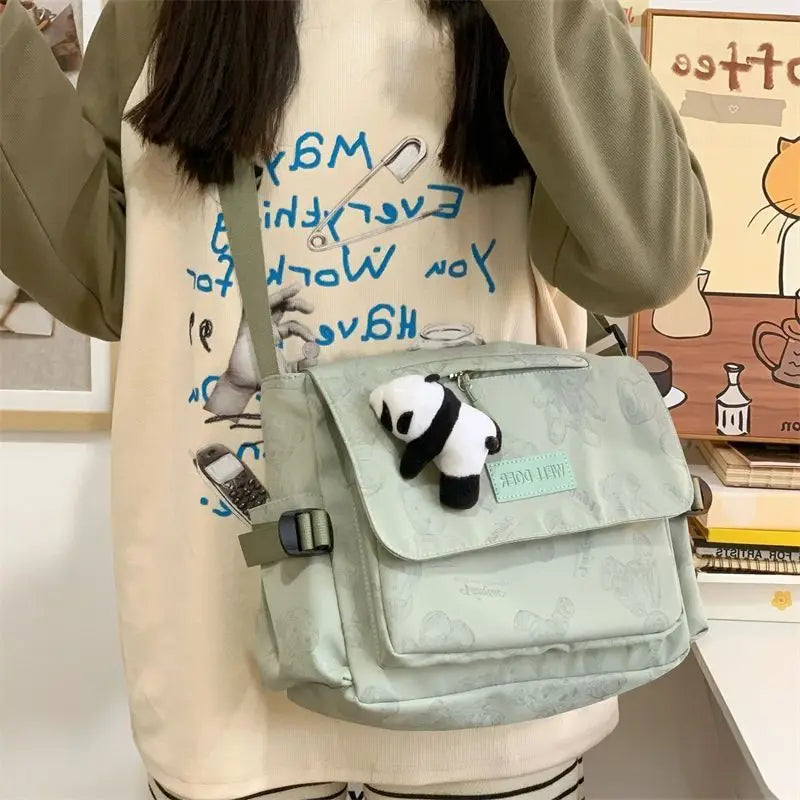 Cyflymder  Retro teddy bear cute college style girl crossbody bag Japanese Ins student large capacity versatile mailman bag