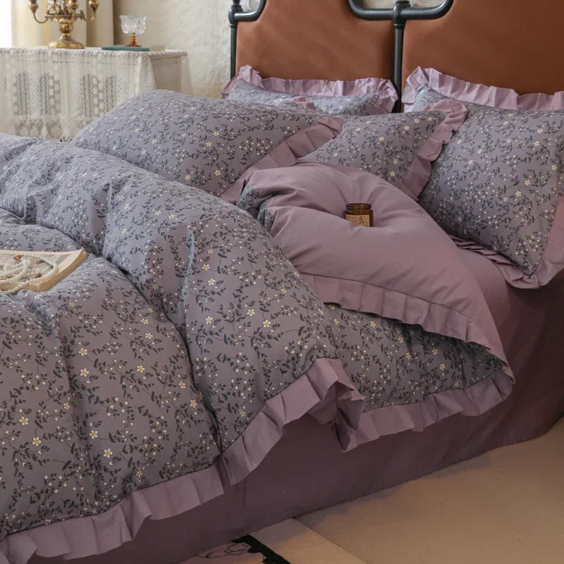 Cyflymder  Princess Double-Layer Yarn Pure Cotton Bedding Set Skin Friendly Duvet Cover Kit for All Seasons Home Dormitory Comforter Set