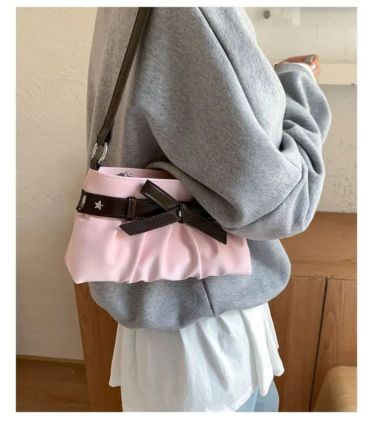 Cyflymder  Korean Hot Girl Bow Studded Handbag Women Simple Design Sweet Shoulder Bag Ladies Elegant Fashion Underarm Purse Y2k Aesthetic