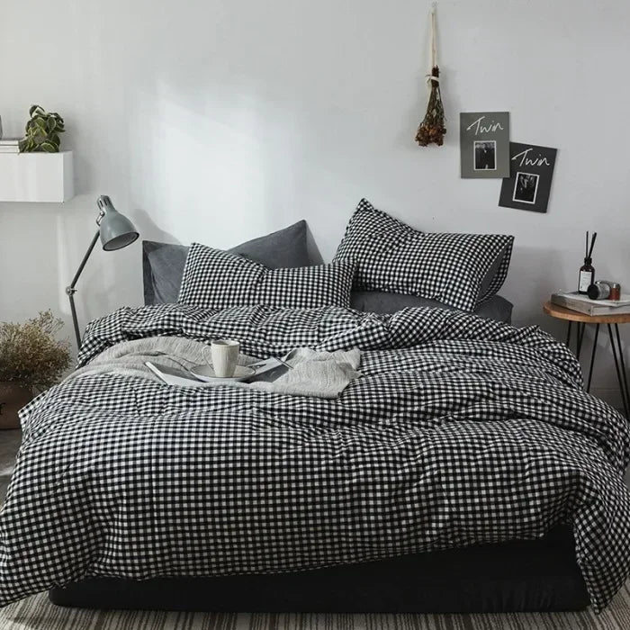 Cyflymder  Japanese Style Cotton Printed 4Pcs Bedding Sets Skin Friendly Ab Double-Sided Design Duvet Cover Washed Comfort Set for Adults