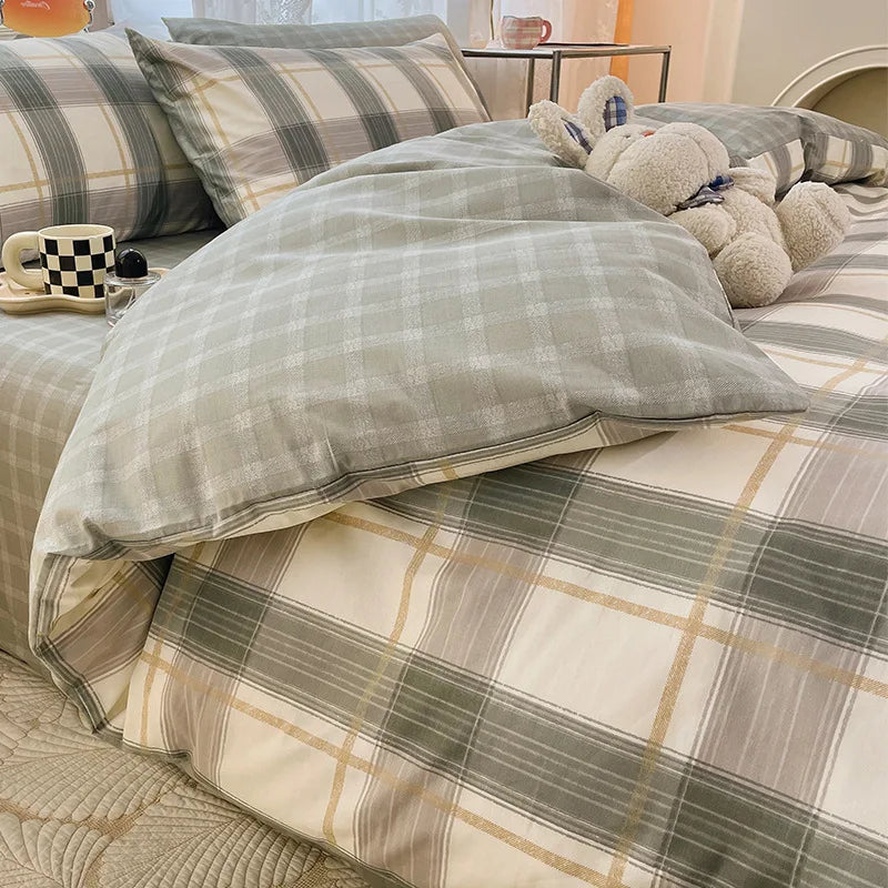 Cyflymder  Simple Nordic Pure Cotton Striped Bedding Set Naked Sleeping Comfortable Duvet Cover Set Fitted Sheet Kit for Single and Double