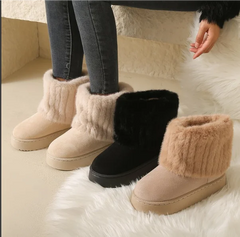 Cyflymder Shoes for Women Winter Women's Boots Black Round Toe Solid Flock Plush Warm Mid Heel Water Proof Casual Snow Boots Women