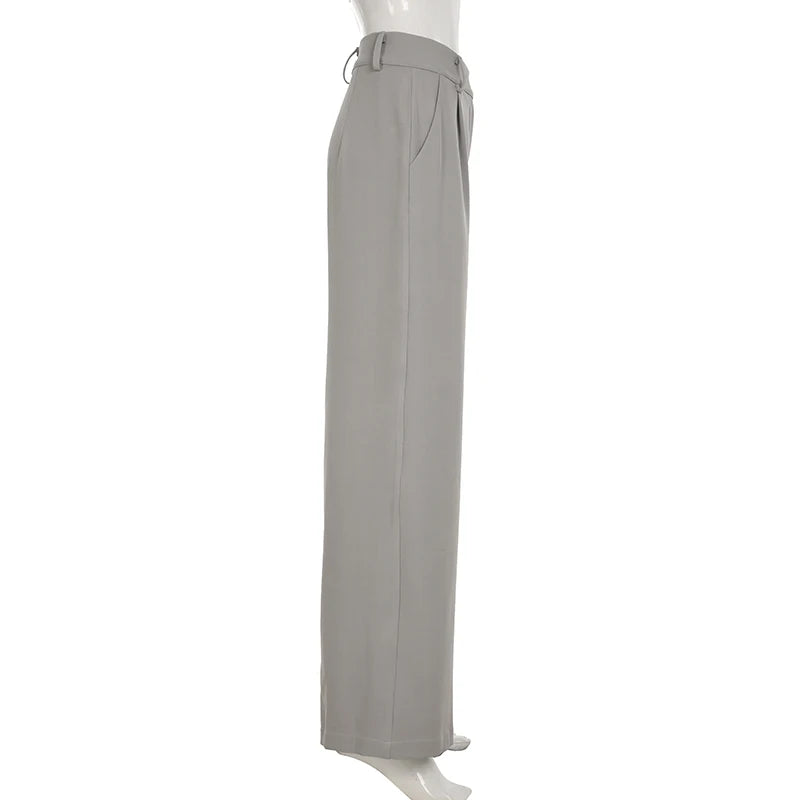 Cyflymder  Casual Solid Straight Suit Pants Basic High Waisted Wide Leg Pants Women Autumn Spring Fashion Streetwear Ladies