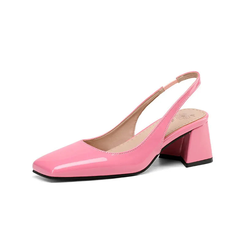 Cyflymder   Slingbacks Candy Colors Sandals for Women Patent Leather Square Toe Shoes Women Chunky Heels Summer Pumps Women Big Size WSH5310