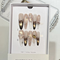 Cyflymder  10Pcs Handmade Long Stiletto Press on Nails Light Luxury Retro Cat-eye Nail Tips Fashion Wearable Leopard Print False Nail Tools
