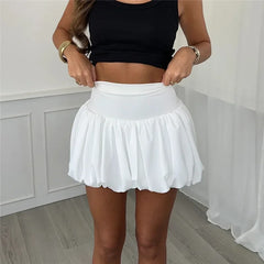 Cyflymder  Women Y2k Bubble Skirt High Elastic Waist Ruffle Flared Mini Skirts Pleated Balloon Puffy Short Skirts Party Clubwear