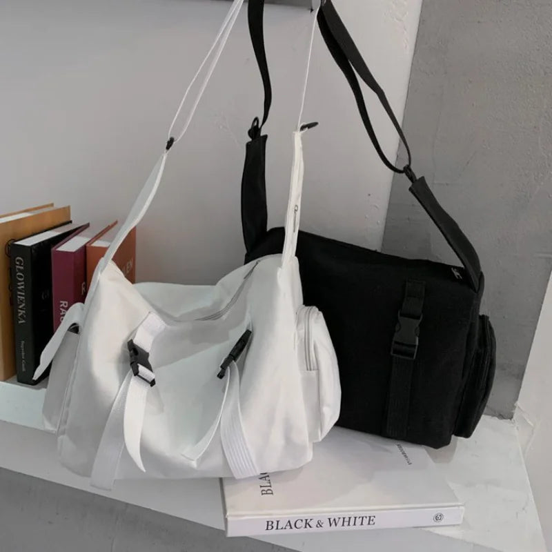 Cyflymder Black Crossbody Bags Women Design Pockets Canvas Large Capacity Tote Dark Retro Cross-body Bag Unisex  Japanese Style