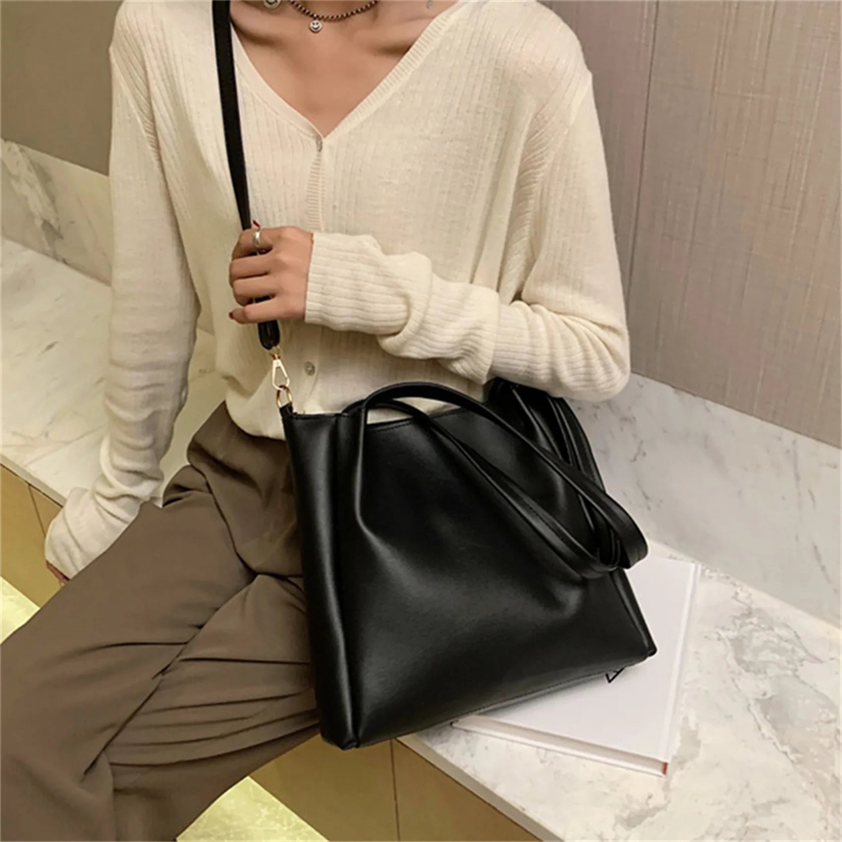 Cyflymder All-Match Women Shoulder Bag Solid Fashion Handbag Crossbody Bag Women's Minimalist PU Leather Bag For Work