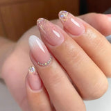 Cyflymder 24Pcs Glitter Star River False Nails French Long Almond Fake Nials DIY Manicure Detachable Nail Tips Full Cover Press on Nails