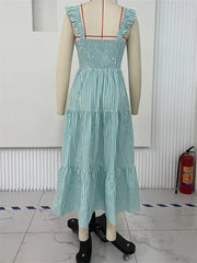 Cyflymder  Women's Elegant Summer Midi Dress Stripe Sleeveless Backless Straps Tiered A-Line Dress for Summer Casual A-line Dress