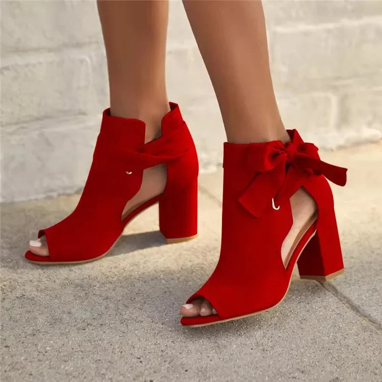 Cyflymder  Women Chunky High-heeled Pumps Summer Cloth Side Black Red Sandals Casual Peep Toe Zapatillas Mujer Elegantes
