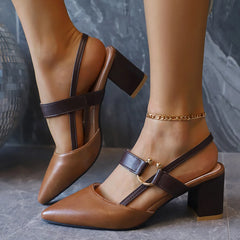 Cyflymder  Elegant Pointed Toe Chunky Heel Sandals Women Summer Slingback High Heels Pumps Woman Fashion Thick Heeled Party Dress Sandalias