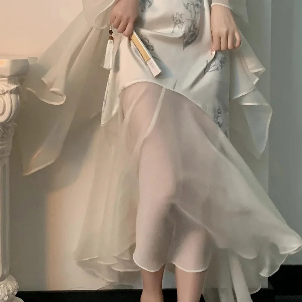 Cyflymder  Women Kimono Bathrobe Gown Suit Loungewear Sleepwear Mesh Robe Nightgown Set Summer Silky Satin Home Dress Lingerie