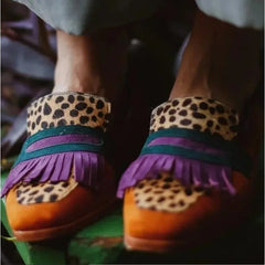 Cyflymder  Loafers Flats Leopard Square Toe Casual Women Shoes New Solid Color Comfortable Large Size Low Heeled Women's Singles Shoes