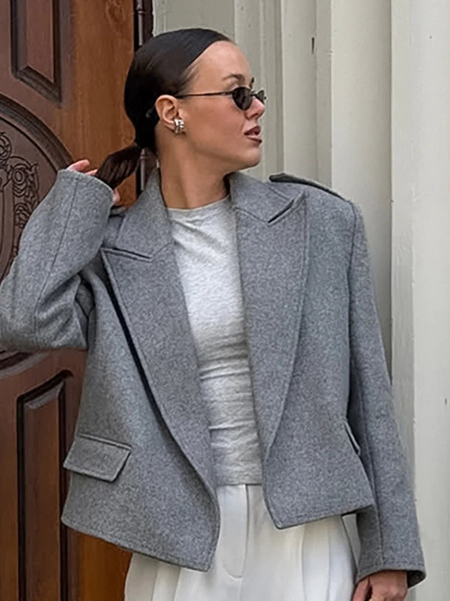 Cyflymder  Autumn Solid Wool Coats for Women Lapel Long Sleeve Temperament Fashionable Style Short Jacket Female Clothing New