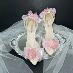 Cyflymder  luxury brand shoes woman high quality pink wedding bride shoes shoes for woman heel elegant lolita heel party shoes point toe