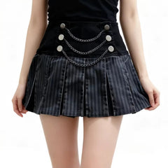 Cyflymder  Fashion Punk Chain Design A-line Skirts Y2k Aesthetic Constrast Color Spliced Pleated Women Jupe Harajuku High Street Skirt