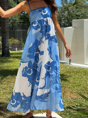 Cyflymder  Women s Elegant Floral Print Sleeveless Maxi Dress with Adjustable Spaghetti Straps and A-Line Silhouette for Summer Beach