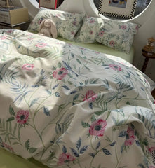 Cyflymder  Romantic fresh green flower bird bedding set,twin full queen king cute floral cotton home textile sheet pillow case quilt cover