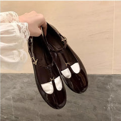 Cyflymder  T-strap Mary Janes Shoes Women Patent Leather Elegant Black Ballet Flats Shoes Female Shiny Glossy Buckle Strap Pumps Loafers