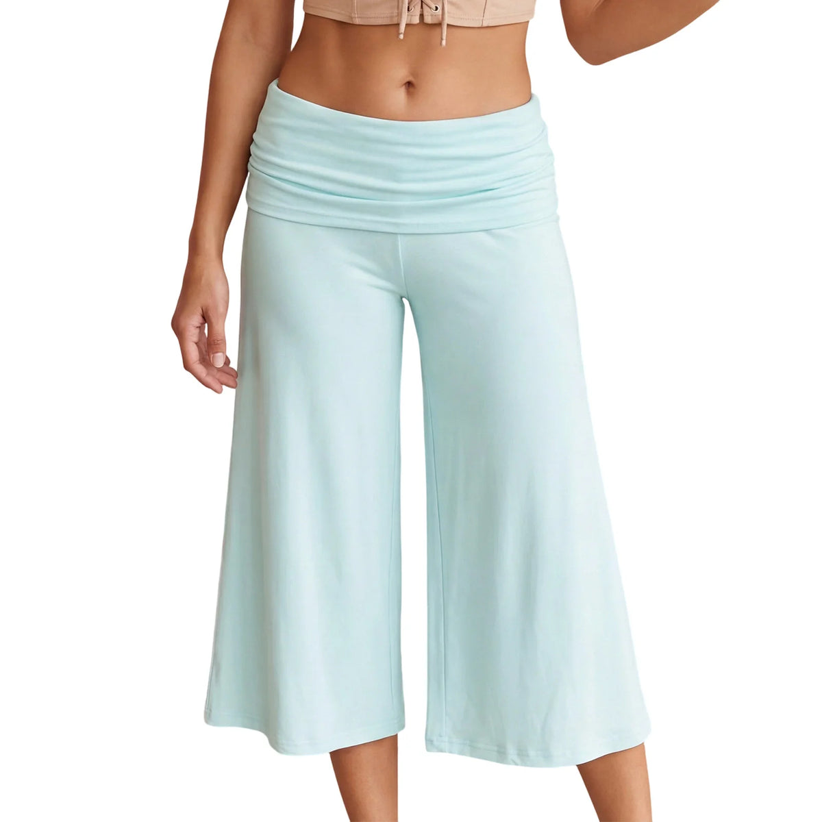 Cyflymder  Summer New Arrivals Women's Solid Loose Wide-Leg Shorts Pants Pure Cotton Casual Chic Low-Rise 3/4-Length Wide-Leg Trousers