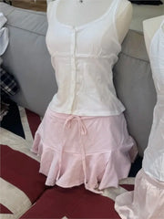 Cyflymder  Sweet Pink Lace-up Ballet Skirt Woman Spring Casual Elastic Waist Cotton Sports Skirts Cute All-match A-line Short Faldas New