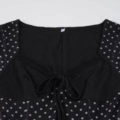 Cyflymder  Elegant Lace-Trimmed Polka Dot A-Line Mesh Dress For Women Summer Sexy Y2k Long Sleeve Dress Streetwear 90s Clothes New