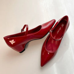 Cyflymder  Woman Shoes Height Increase 7CM Pointed Head Shallow Mouth Shoes Women's Retro Style Patent Leather Thick Heel Mary Jane Shoes