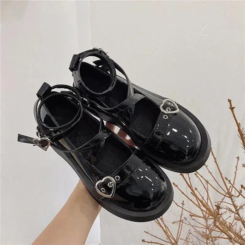 Cyflymder Shoes Lolita shoes Women heels platform mary janes Star Buckle Strap Mary Janes Women Cross-tied Girls Rivet Casual kawaii shoes