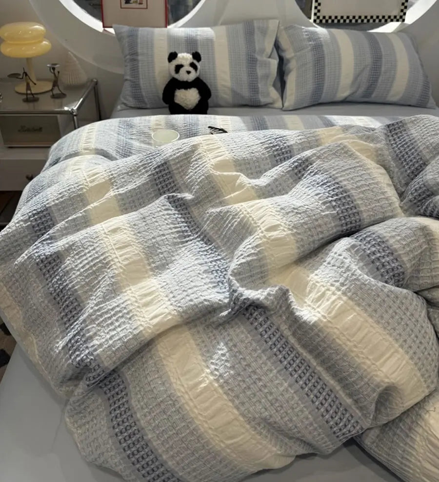 Cyflymder  Nordic simple blue pink stripe bedding set single double,twin full queen king cotton home textile sheet pillow case quilt cover